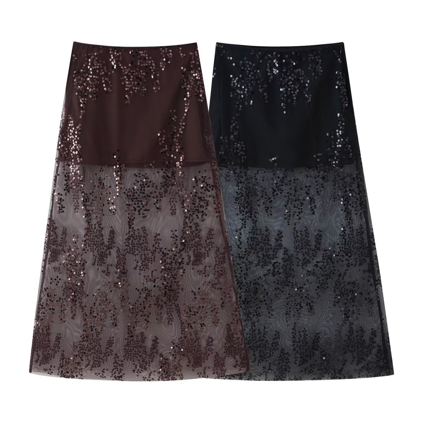 Bead Embroidered High Waist Skirt