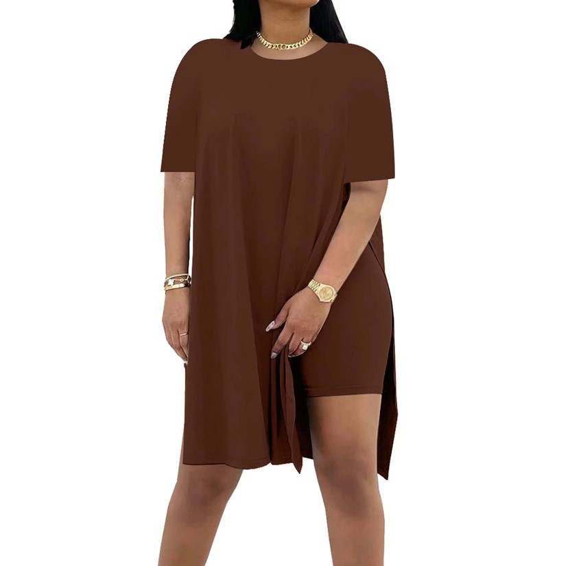 Summer Solid-Color Loose Crew-Neck Short-Sleeve Pants Two-Piece Set