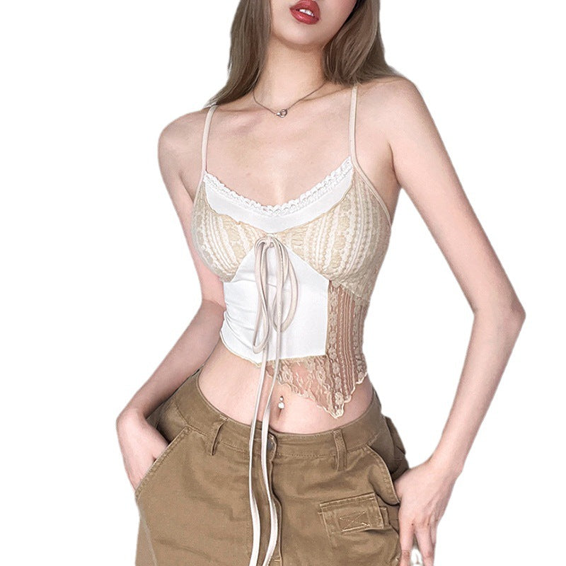 Summer Women's Hot Girl Camisole Color Contrast Patchwork Fake Two-piece Vest