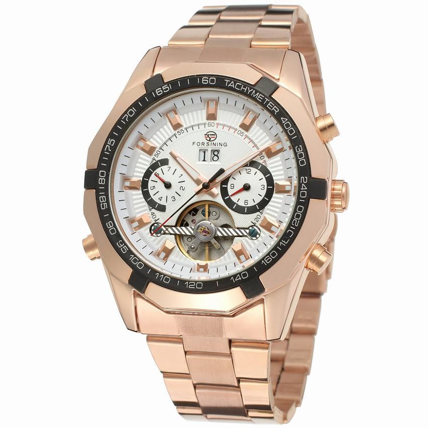 FORSININGautomatic Mechanical Watch Steel Belt Tourbillon Hollow Through The Bottom Waterproof Men's Watch