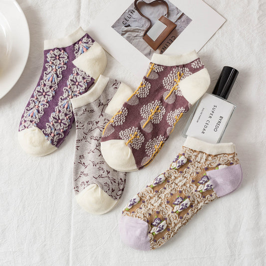 Women's Retro Ins Ultra-thin Card Silk Jacquard Mesh Boat Socks