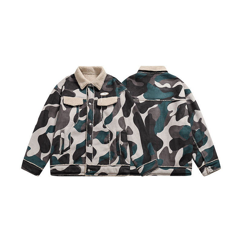 Winter New Camouflage Fleece Lapel Cotton Coat For Men