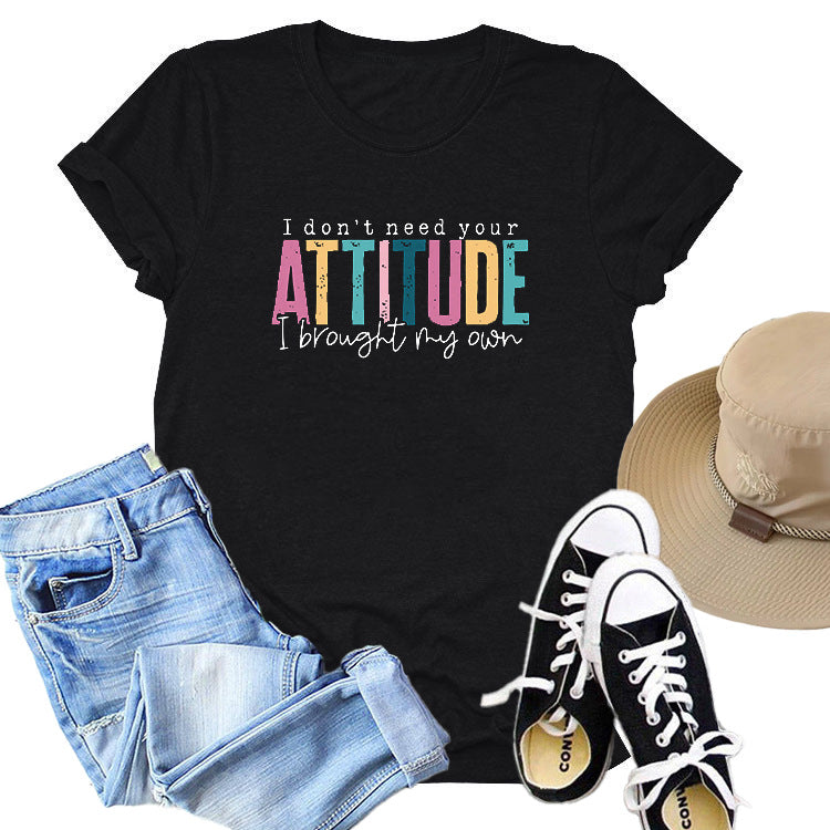Colored Cotton T-shirt Women's Short Sleeve Letters