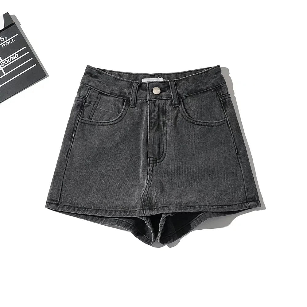 High Waist One Button Short Net Surface Denim Skirt