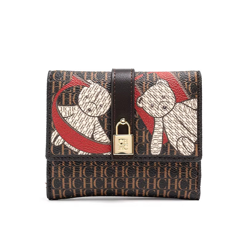 CH Simple Women'S Short Card Bag Ultra Thin Mini PU Leather Luxury Brand Fashionable Women'S Credit Card Clip Wallet