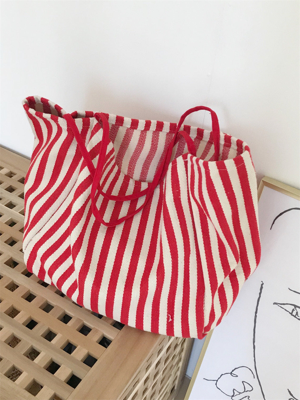 Women's Fashion Vintage Stripe Simple Canvas Bag