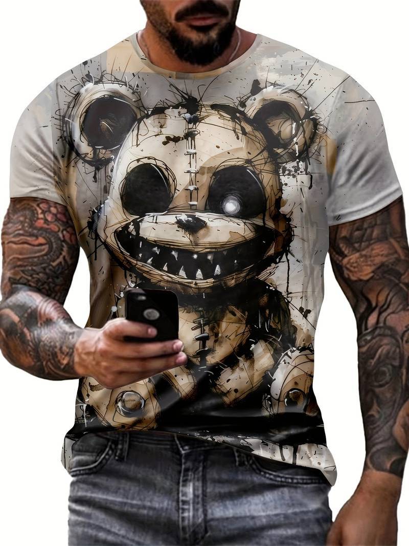 Mens Digital-Print Crew-Neck Short-Sleeve T-Shirt