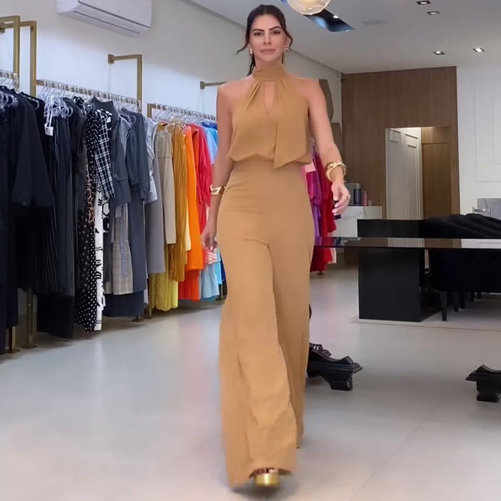 Cutout Crew-neck Sleeveless Top And Wide-leg Pants Chic Set
