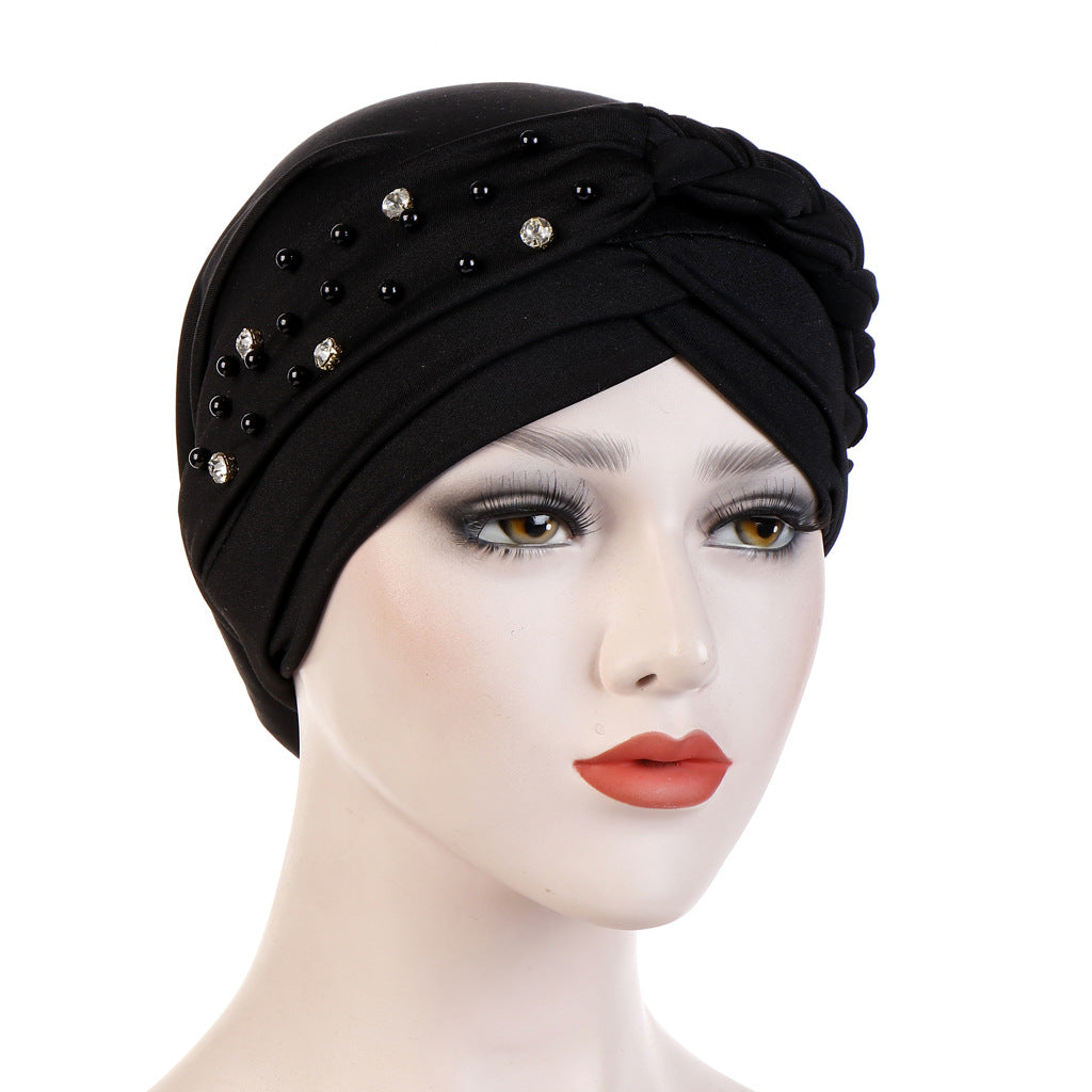 New Multi-color Crystal Hemp Three-layer Turban Hat