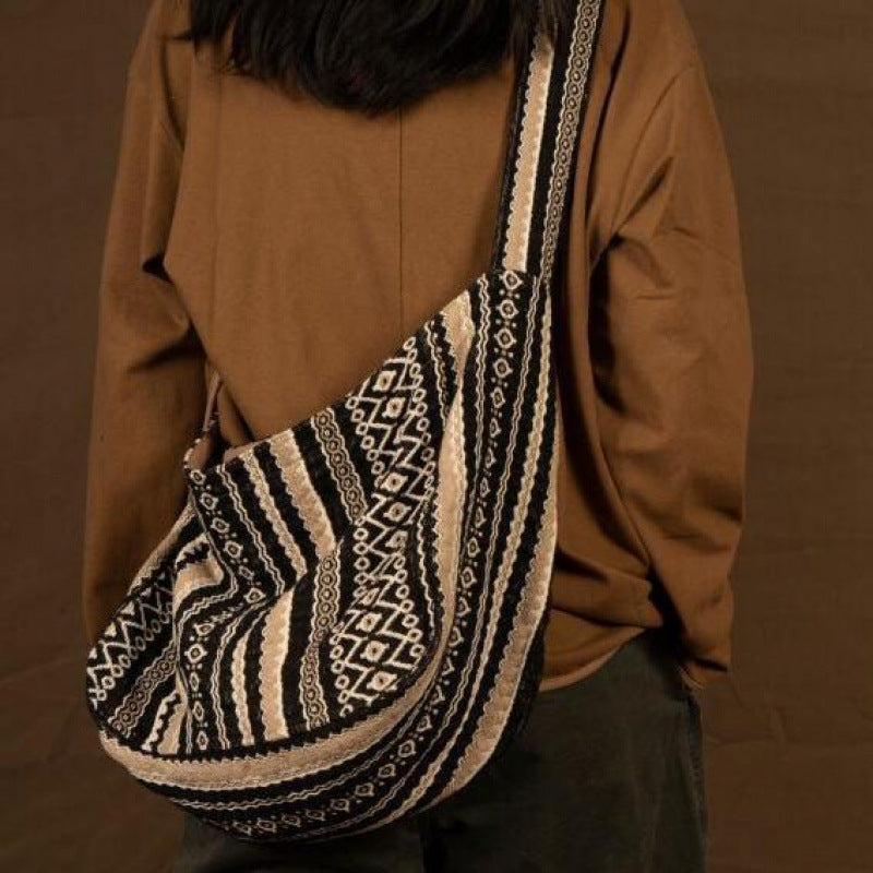 Jacquard Striped Thick Handprint Vintage Messenger Bag