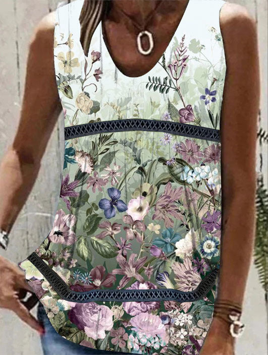 Womens Printed Patchwork Sleeveless T-Shirt Vest