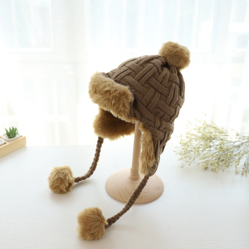 Women's Woolen Leifeng Hat Thickened Three Ball Knitted