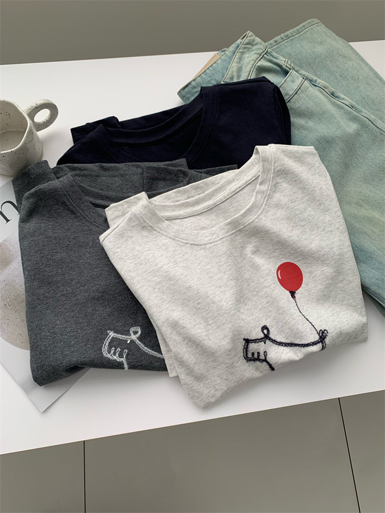 Women's Loose-fitting Casual Round-neck Short-sleeved Balloon Puppy T-shirt