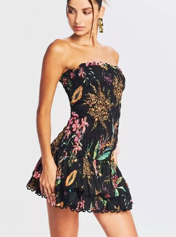 Stretchy Waist-cinching Ruffled Mini Dress That Flatters The