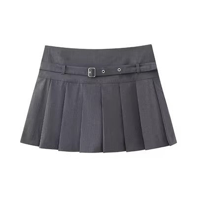 Low Waist Mini Plaid Casual Wide Pleated Culottes Skirt