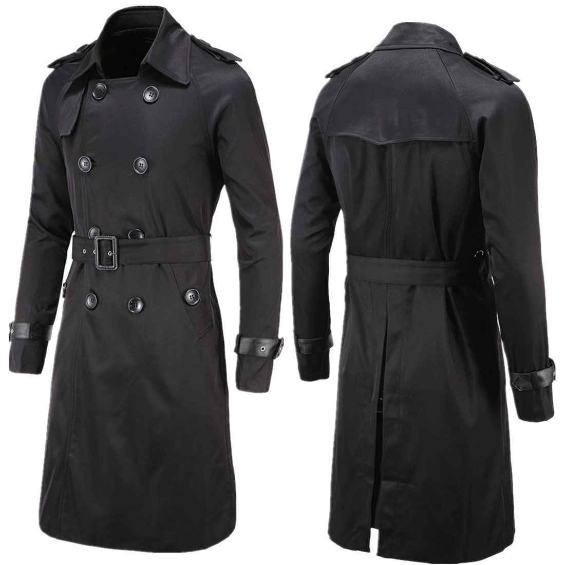 Fashion Men's Long Slim Double Breasted Windbreaker