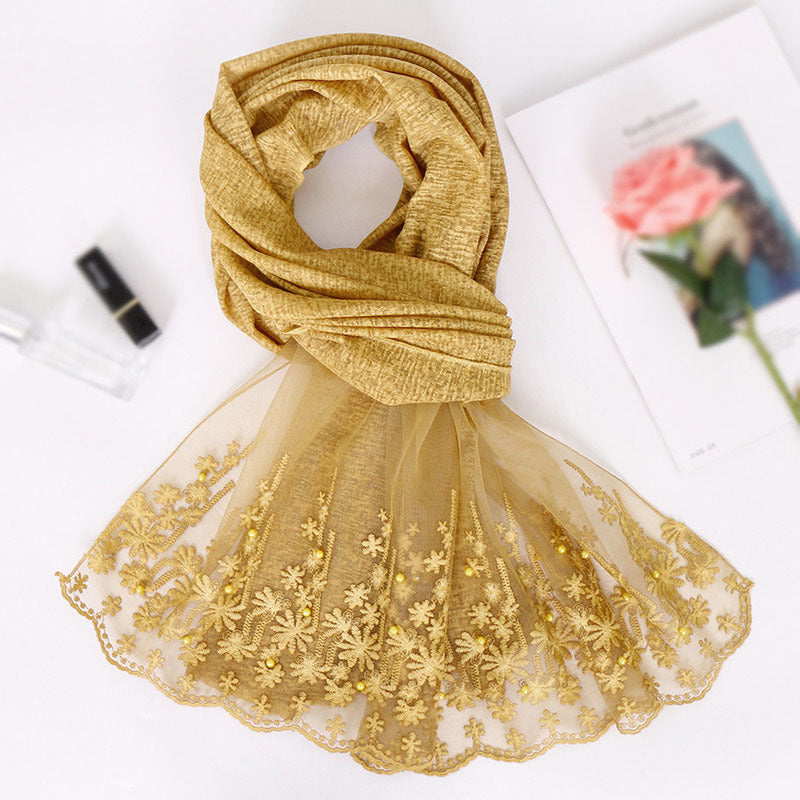 Pearl cotton lace scarf