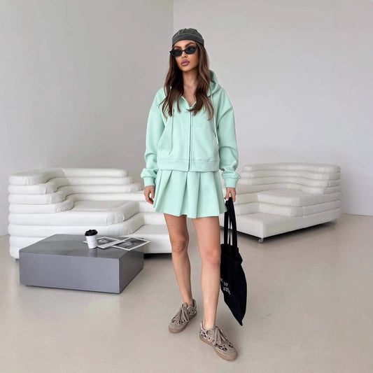 Zip-up Cardigan And Sports Skirt Set
