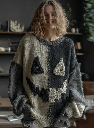 Womens Halloween Printed Crew-Neck Sweater From Europe And The US