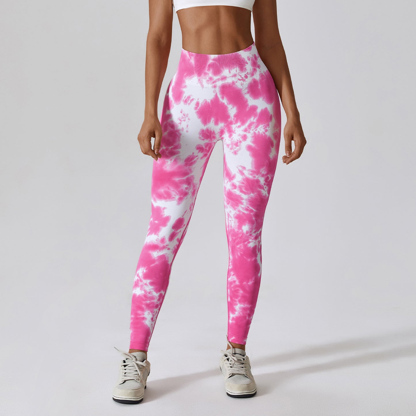 Seamless High Waist Peach Sports Trousers Waist One-piece Splash-dyeing Yoga Trousers