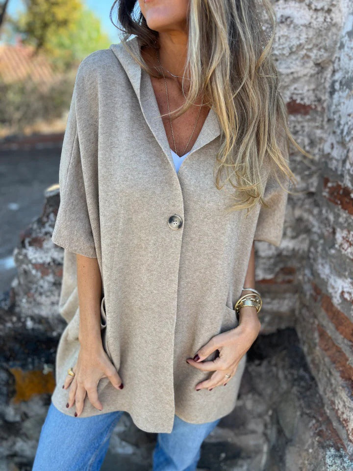 Women's Lapel Single Buckle One Piece Cape Coat