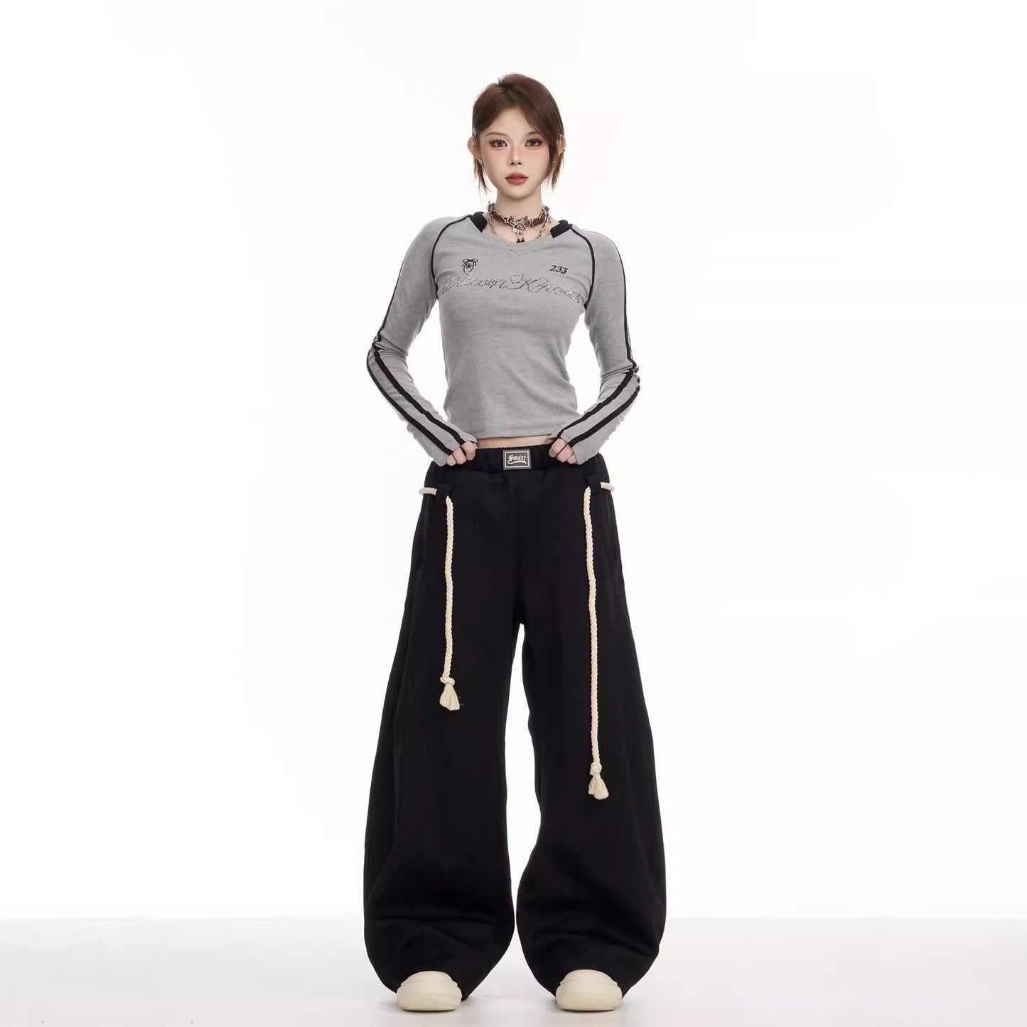 Retro Sports Pants Female Loose Wide Leg Leisure Sweatpants