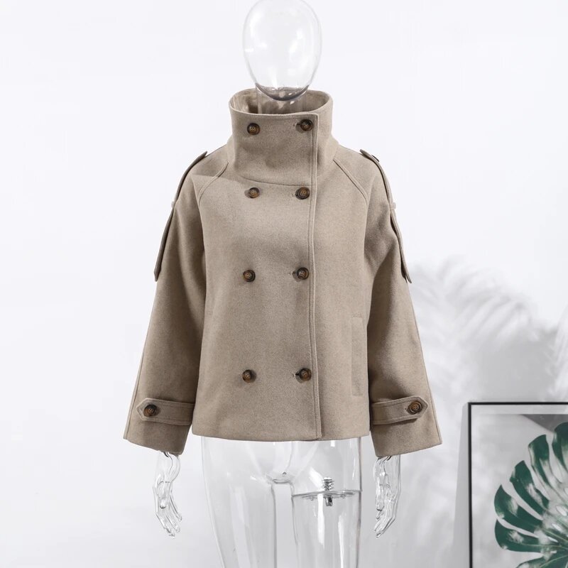Casual Short Stand Collar Trench Coat For Women
