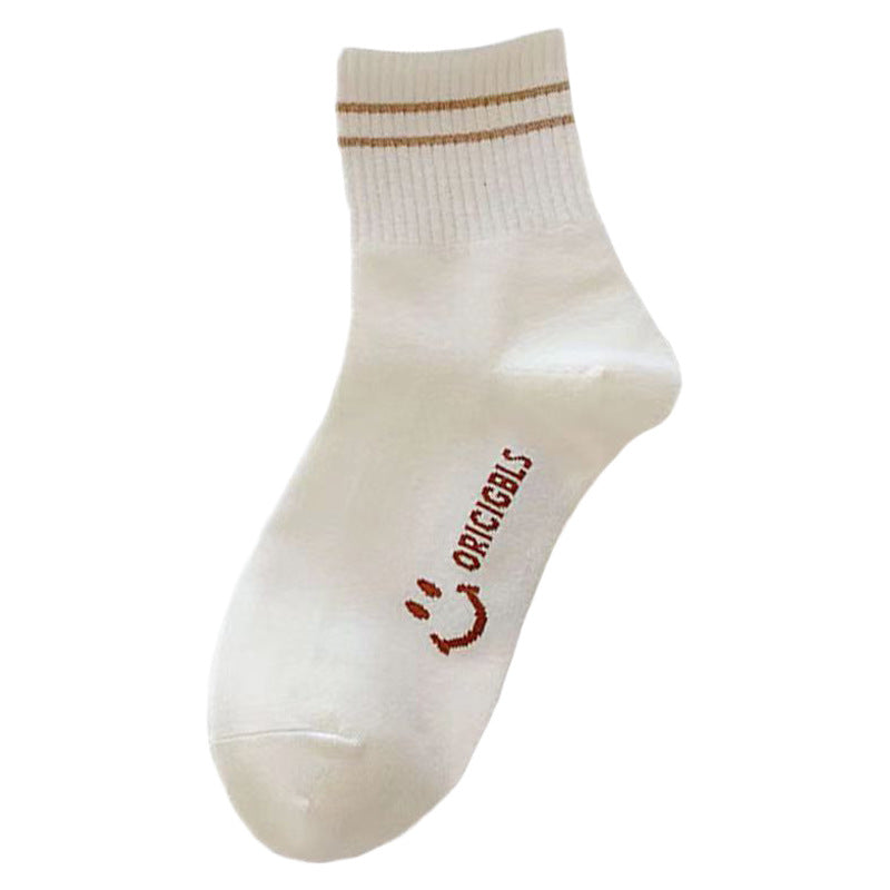 Thin Internet Celebrity Versatile Korean Japanese Style Stripe Cute Smiley Face Students' Socks