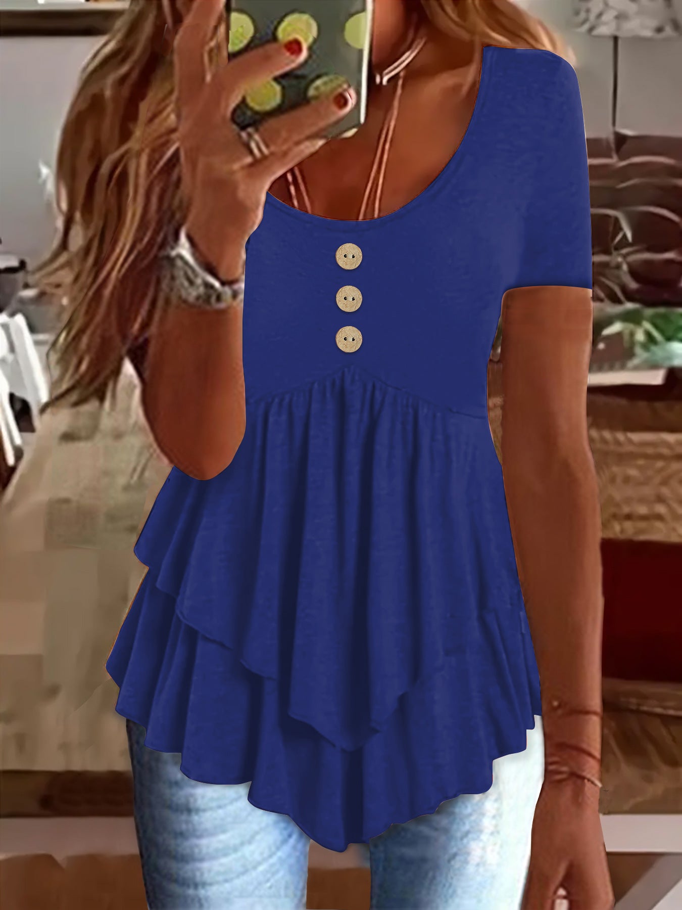 Fashion Three-button Casual Solid Color Short Sleeve