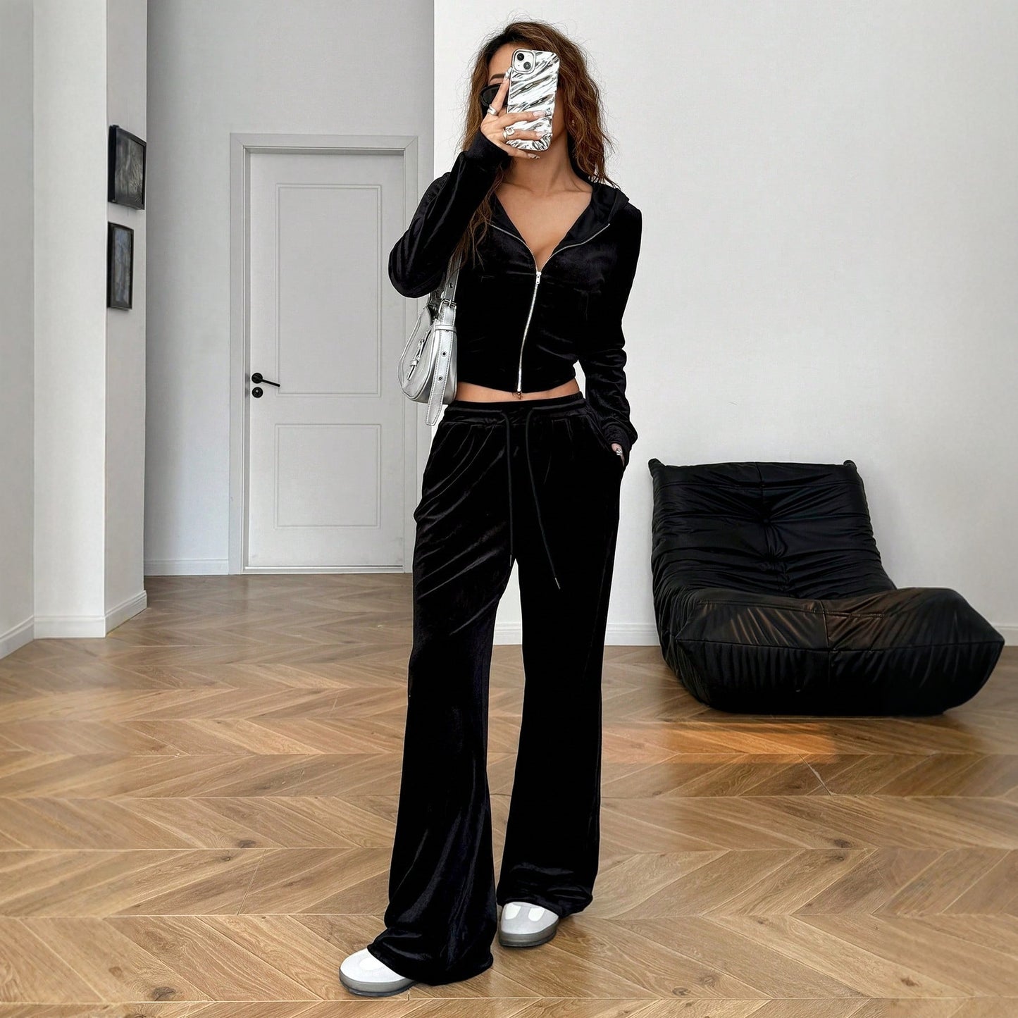 Womens Retro-Style Fashion Hooded Top And Pants Set