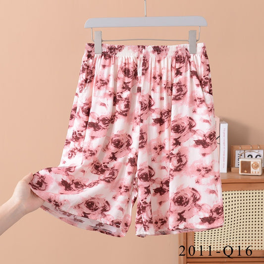 Women's Loose-fit Cotton-silk Floral-print Shorts