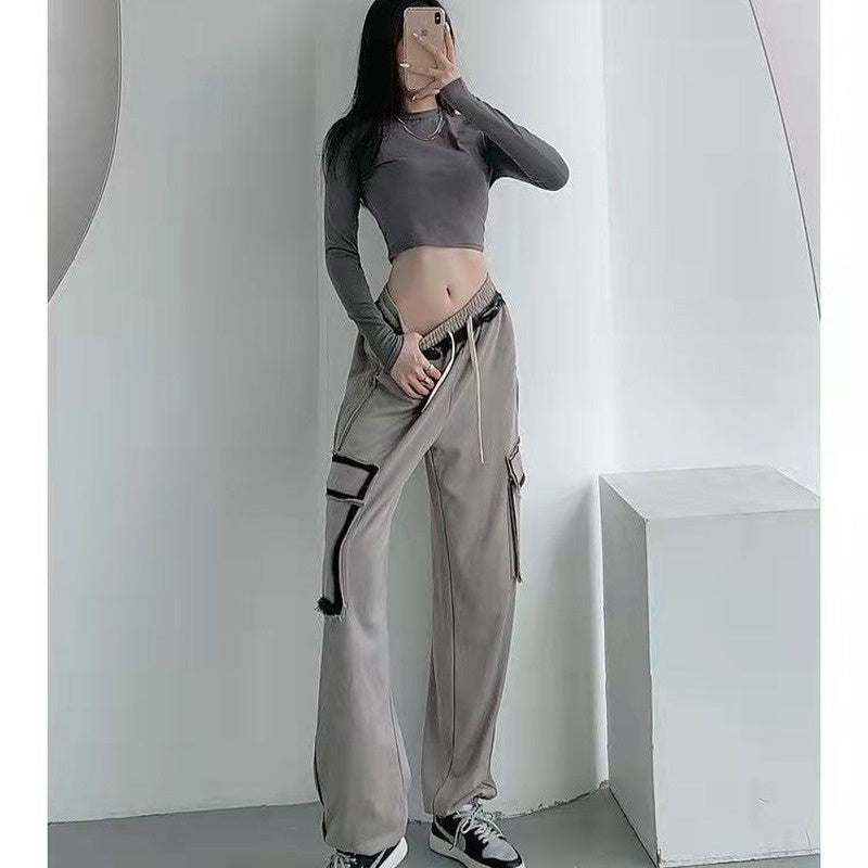 New Grey Sports Pants Fashion Loose Workwear Retro
