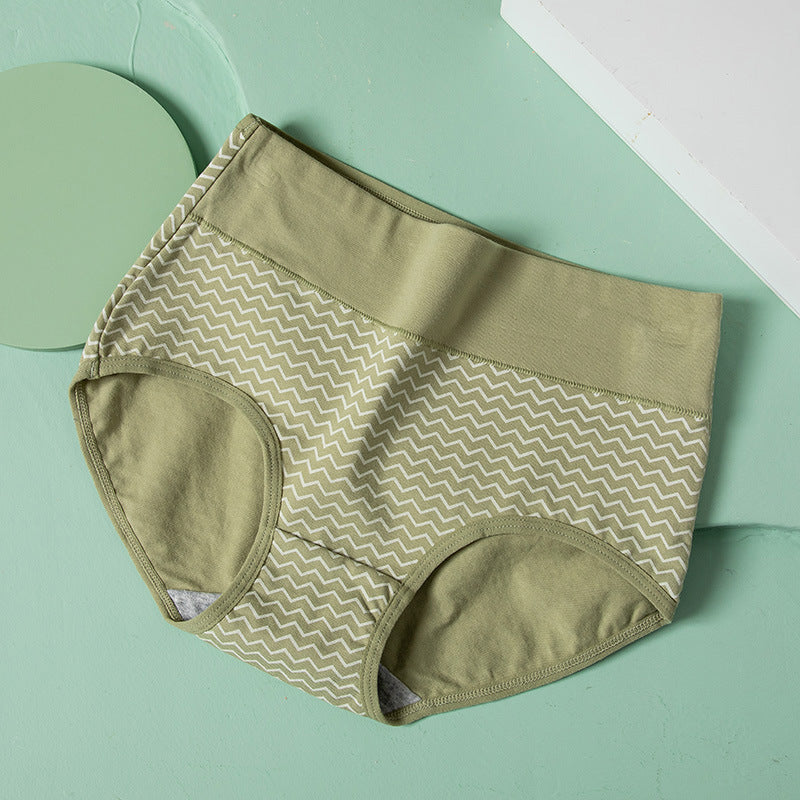 High Waist Belly Contracting Large Size Printed Cotton Hip Lifting Ladies Seamless Briefs