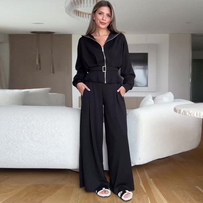 Womens Casual Elegant Two-piece Set Featuring A Long-sleeve Top And Pants