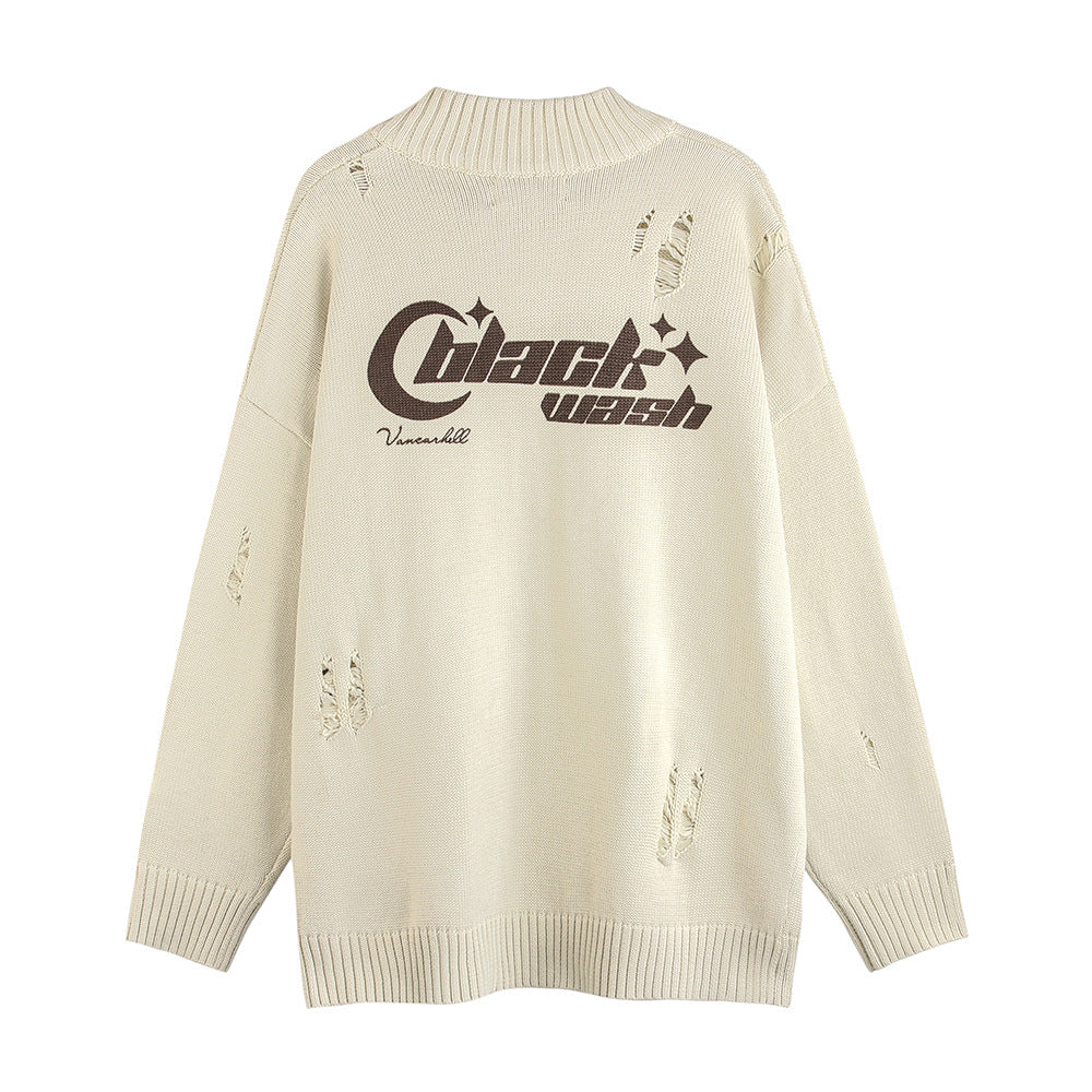 American Street Fashion Printed Letter Sweater Coat