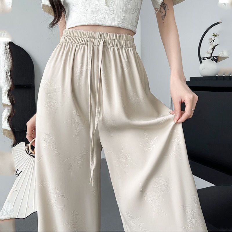 High Waist Casual Acetate Straight Drooping Wide Leg Pants