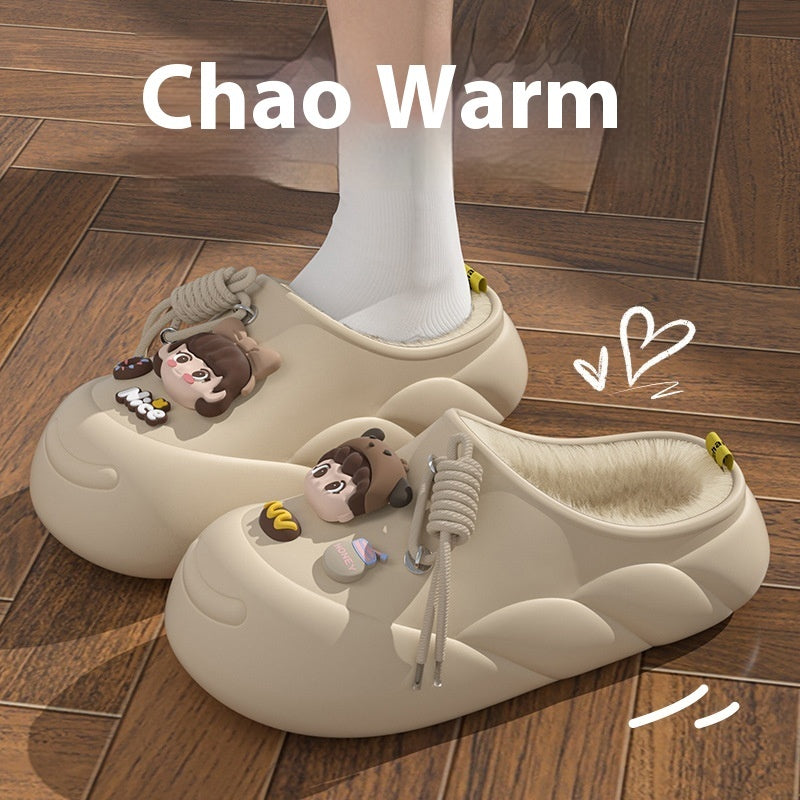 Poop Feeling Winter In Stock Soft Bottom Cartoon Waterproof Toe Cap Cotton Slippers