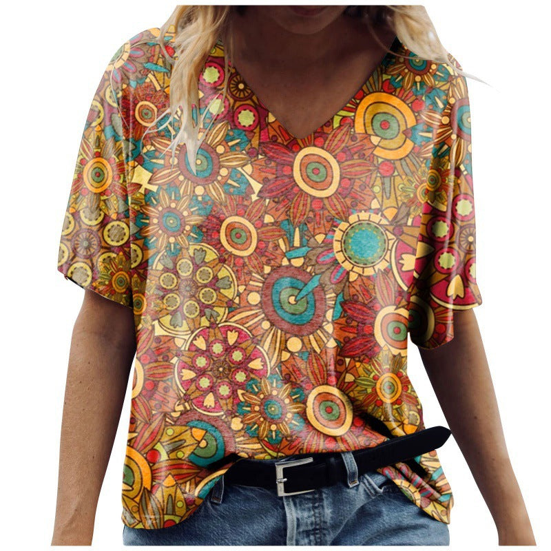 Short Sleeved T-shirt Printed On Women's Clothing