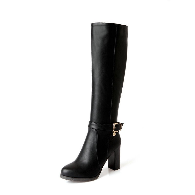 High Leg Knight Chunky Heel Below The Knee Knee-high Boots