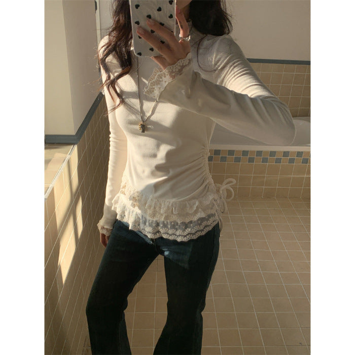 Fashion Slim Fit Lace Trim Long Sleeve T-Shirt Women