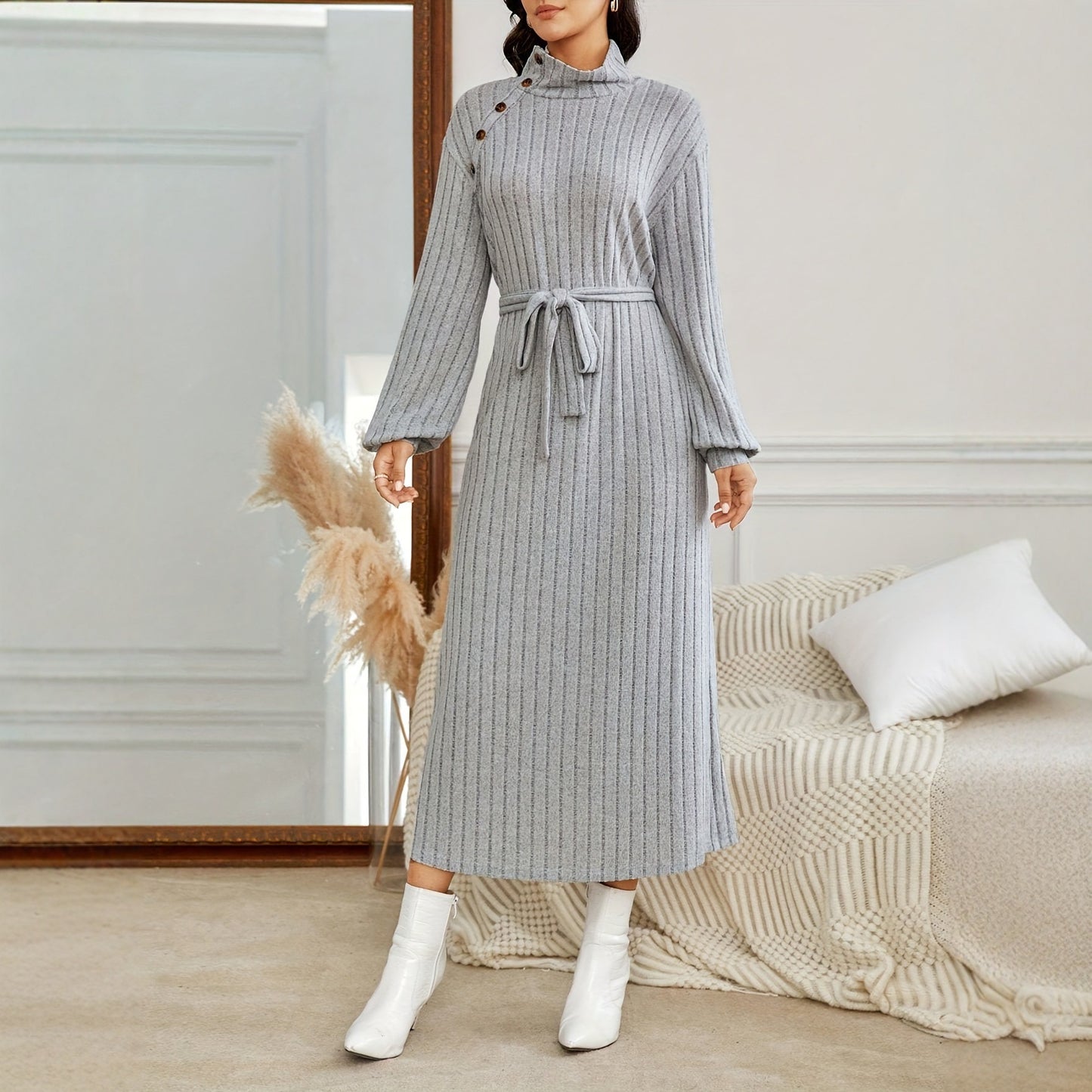 New High Neck Long Sleeve Dress