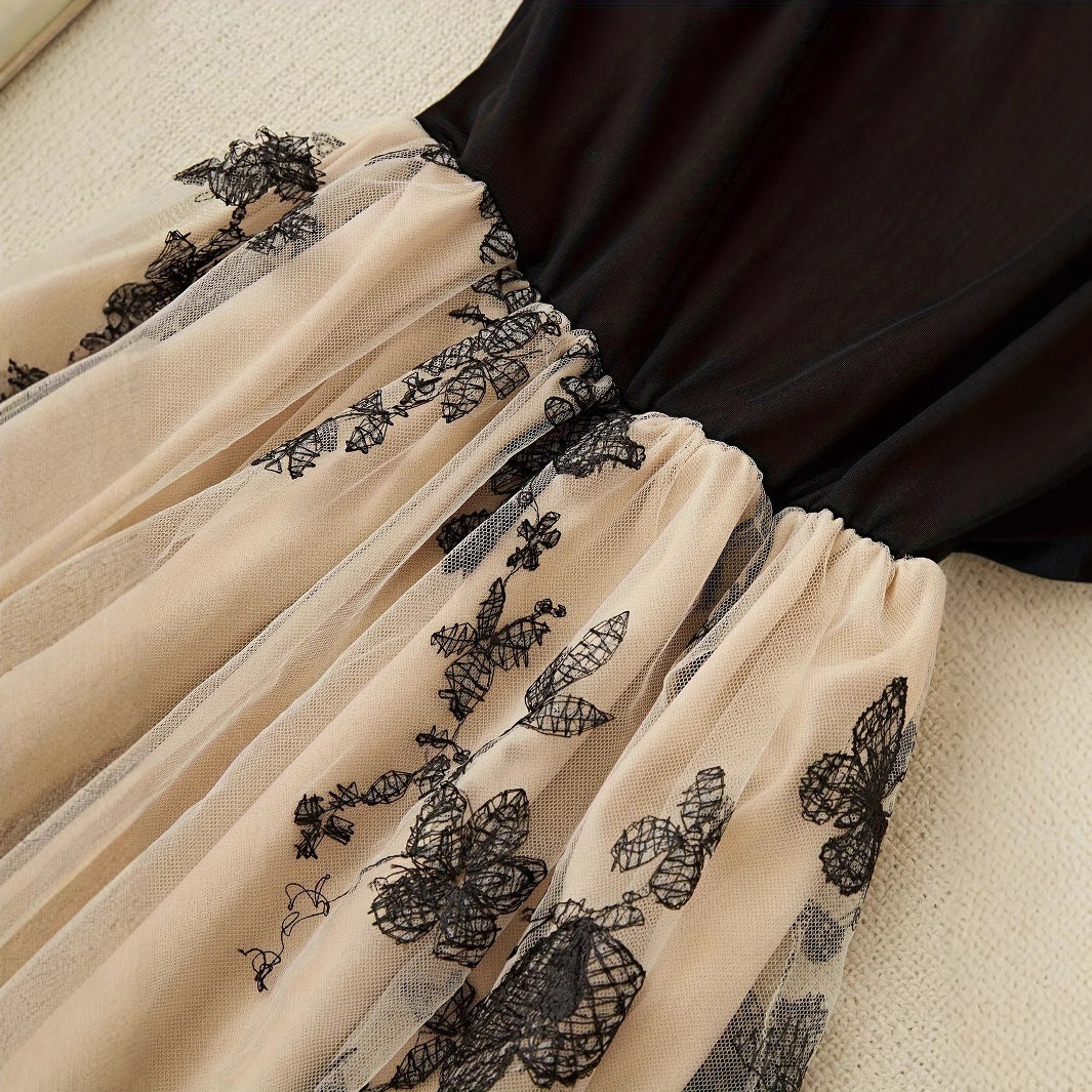 Black Rice Color-Block Butterfly-Print Slip Dress
