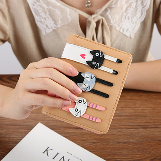 Cute 3 Cats Zipper Coin Purse Clutch In PU Leather
