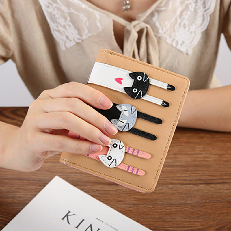 Cute 3 Cats Zipper Coin Purse Clutch In PU Leather