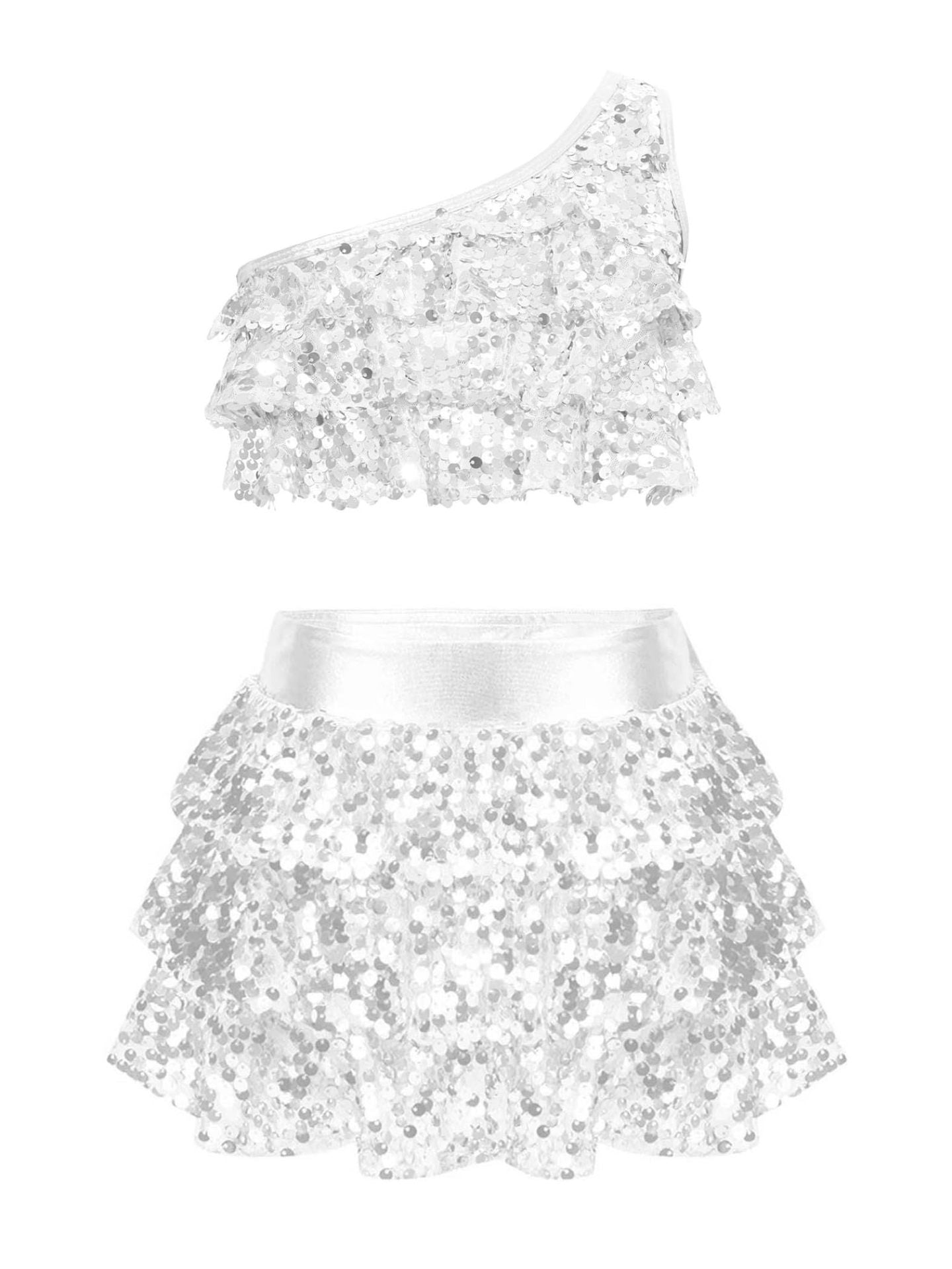 Solid-color Casual Sequin Slim-fit Skirt Set For Girls