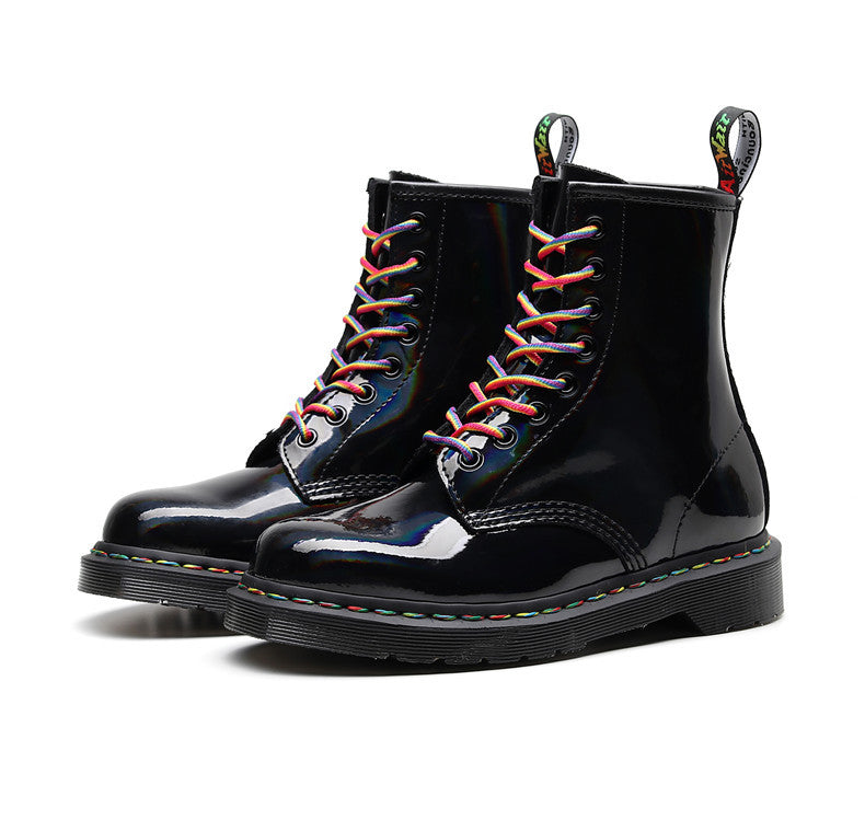 High-top Women's Boots Round Head Mirror Laser Military Boots