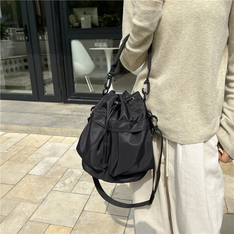 Waterproof Nylon Cloth Drawstring Bucket Bag Large Capacity