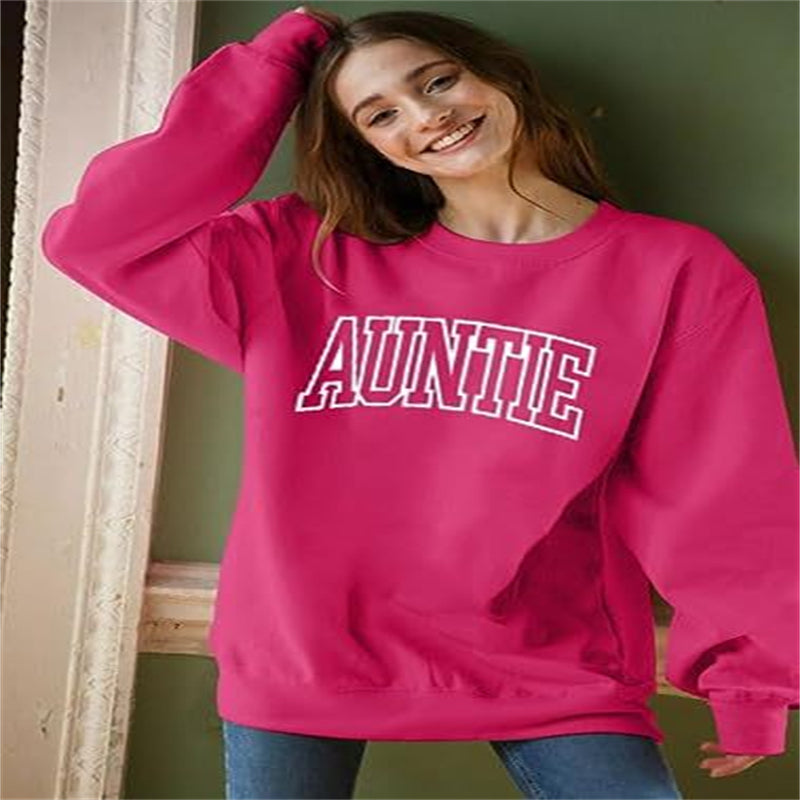 Sweatshirt, oversized rundhalset trøje, tante bogstavprint, lange manchetter