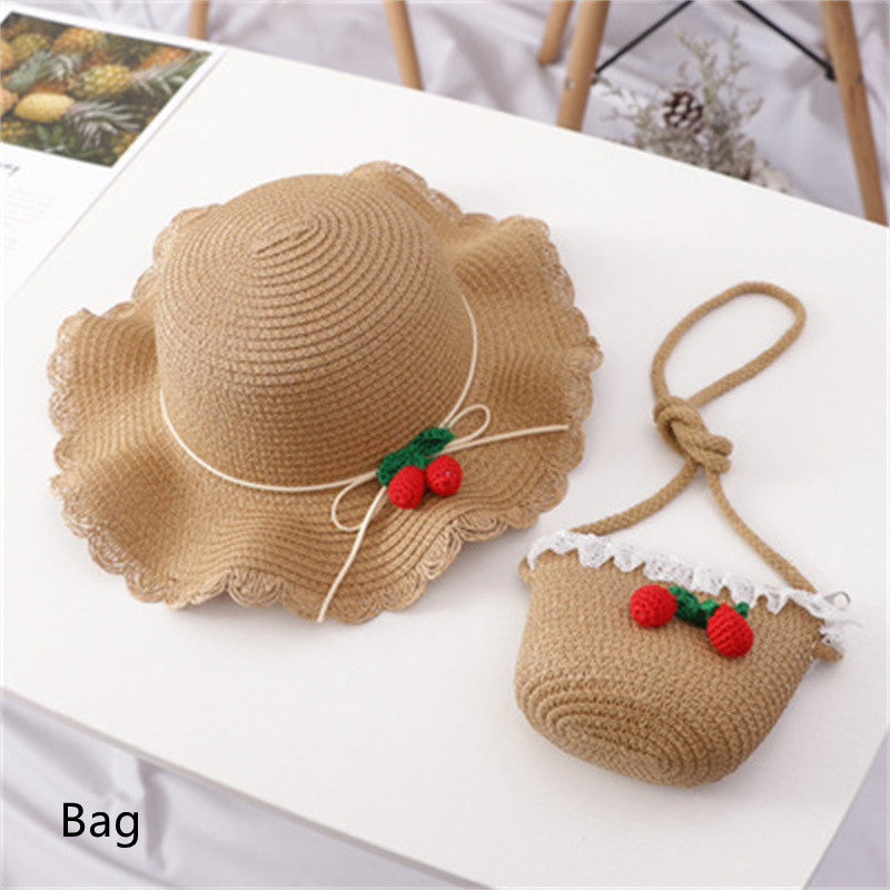 Children's Big Brim Shade Beach Straw Hat Bag