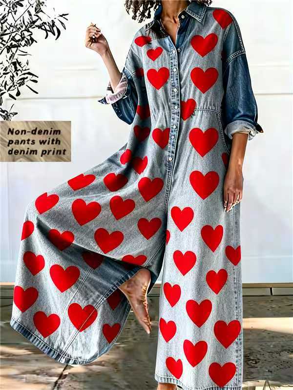 Casual Loose-fitting Comfortable Wide-leg Jumpsuit With Digital Print
